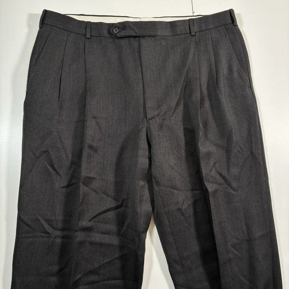 Vintage Brooks Brothers Worsted Wool Pants 38x28 Gray Pleated Cuffed Textured